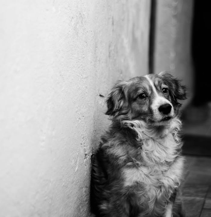 Chien inquiet observant son environnement à distance