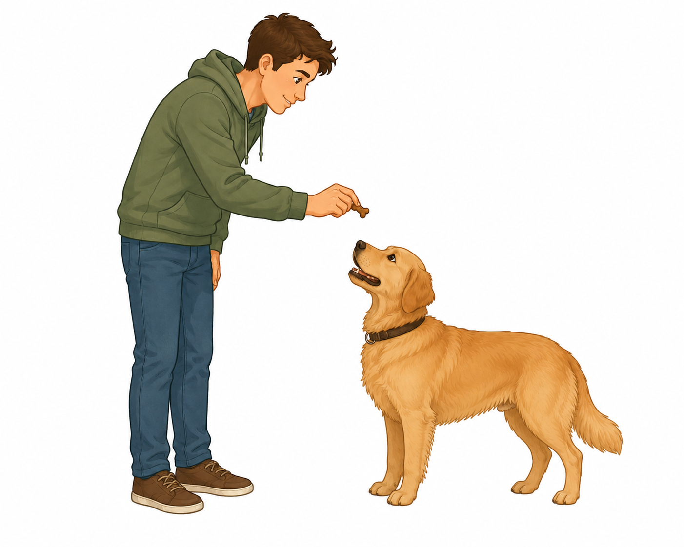 Chien debout avec friandise devant la truffe