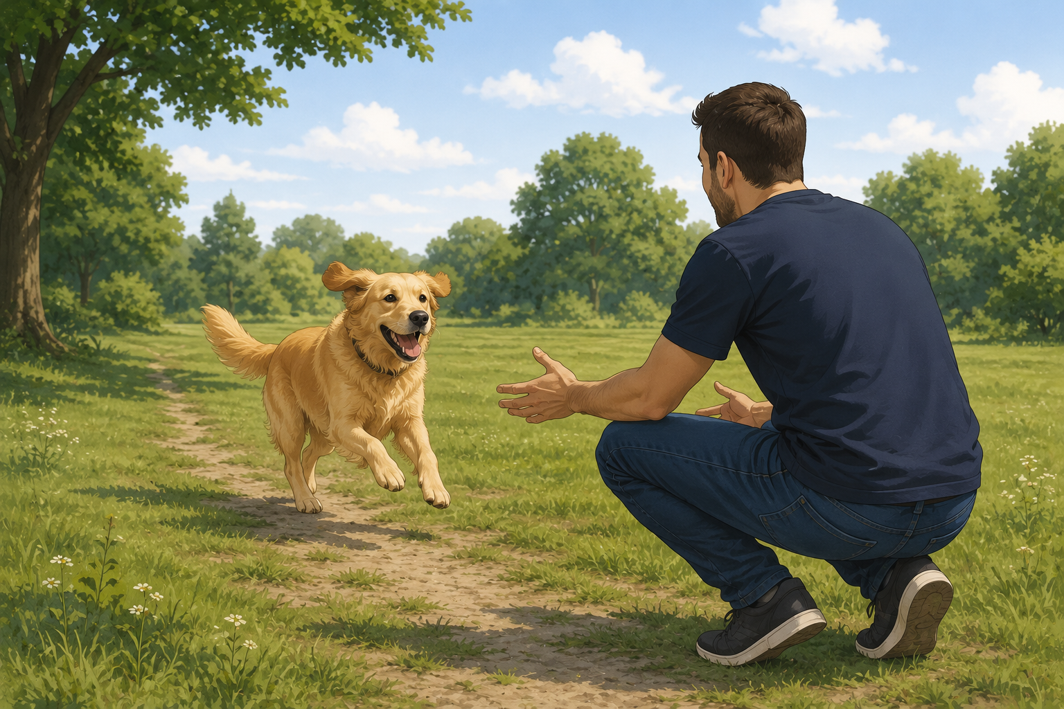 Chien en balade travaillant le rappel à Rennes